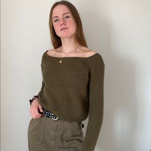 Forest green off the shoulder sweater